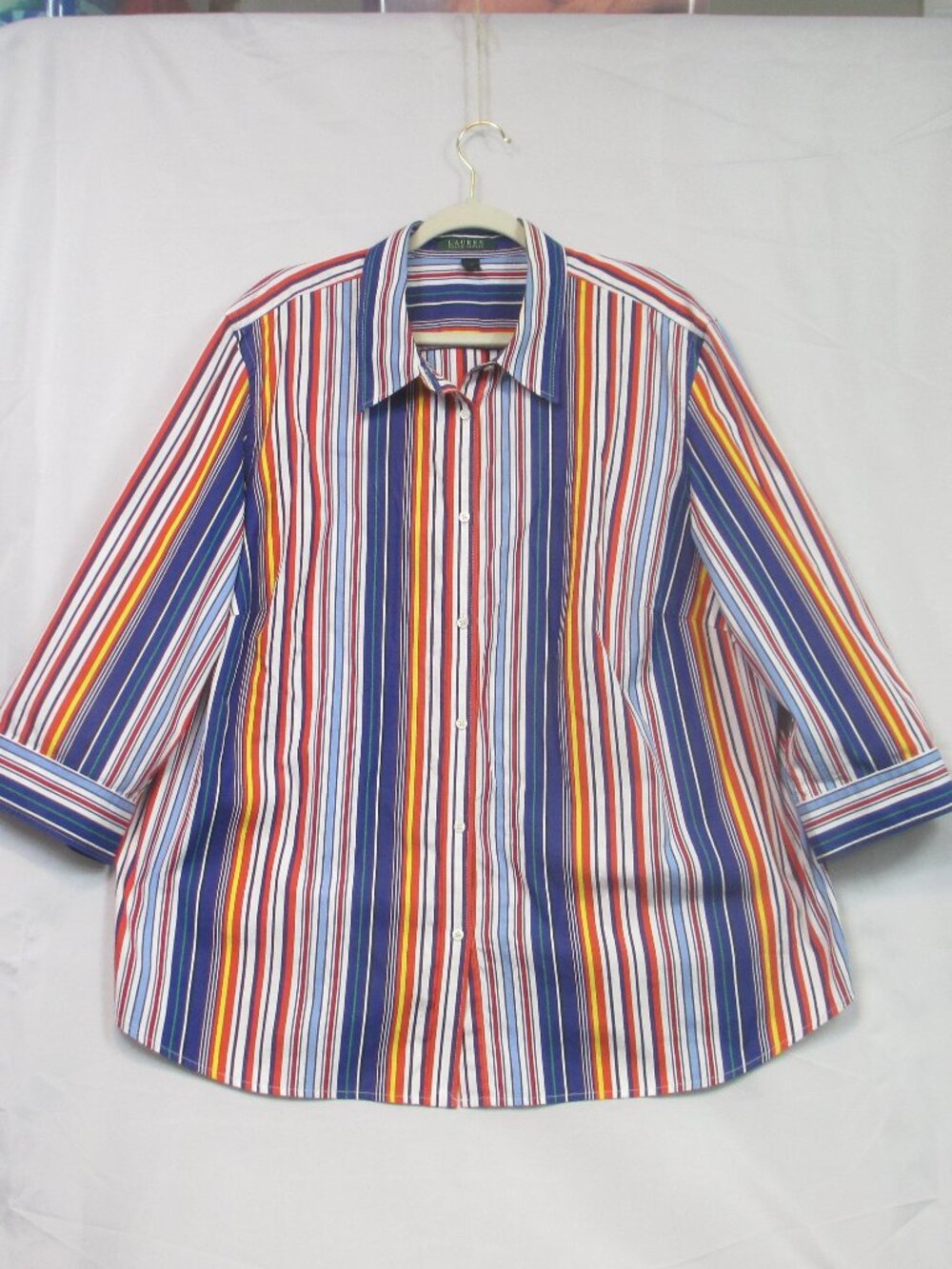 Lauren Ralph Lauren Multicolor Striped Print Cotton Button Down Shirt 3X Classic